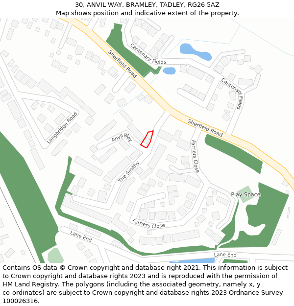 30, ANVIL WAY, BRAMLEY, TADLEY, RG26 5AZ: Location map and indicative extent of plot