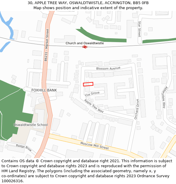 30, APPLE TREE WAY, OSWALDTWISTLE, ACCRINGTON, BB5 0FB: Location map and indicative extent of plot