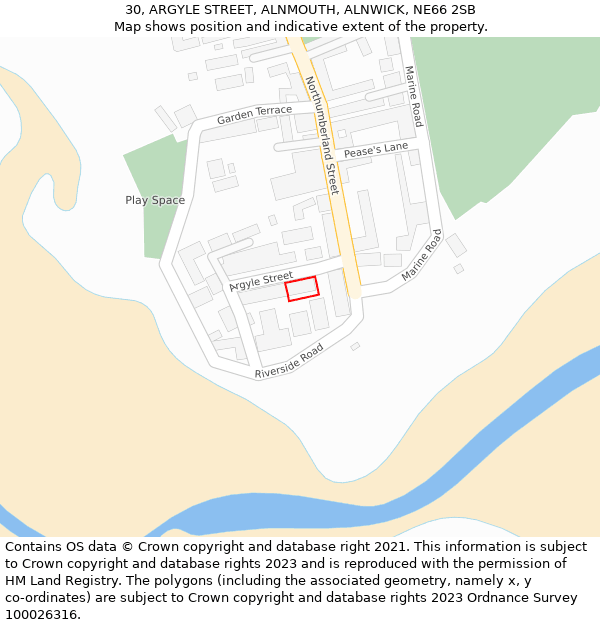 30, ARGYLE STREET, ALNMOUTH, ALNWICK, NE66 2SB: Location map and indicative extent of plot