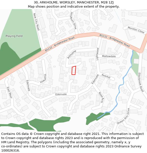30, ARKHOLME, WORSLEY, MANCHESTER, M28 1ZJ: Location map and indicative extent of plot