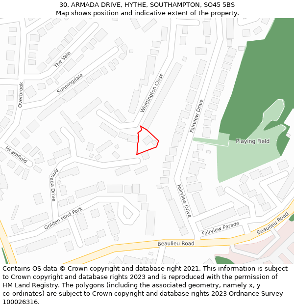 30, ARMADA DRIVE, HYTHE, SOUTHAMPTON, SO45 5BS: Location map and indicative extent of plot