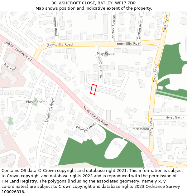 30, ASHCROFT CLOSE, BATLEY, WF17 7DP: Location map and indicative extent of plot