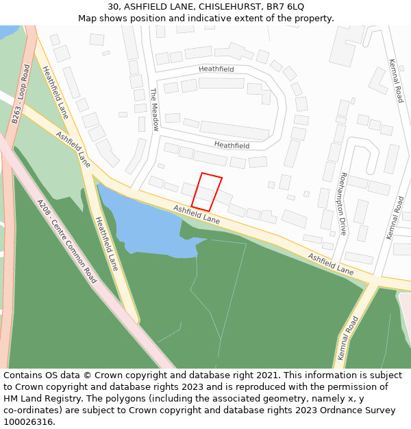 30, ASHFIELD LANE, CHISLEHURST, BR7 6LQ: Location map and indicative extent of plot