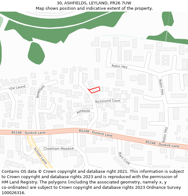 30, ASHFIELDS, LEYLAND, PR26 7UW: Location map and indicative extent of plot