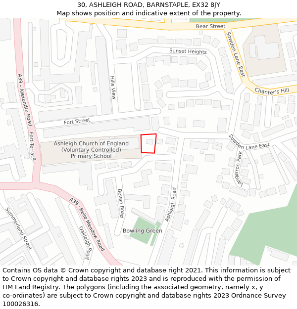 30, ASHLEIGH ROAD, BARNSTAPLE, EX32 8JY: Location map and indicative extent of plot