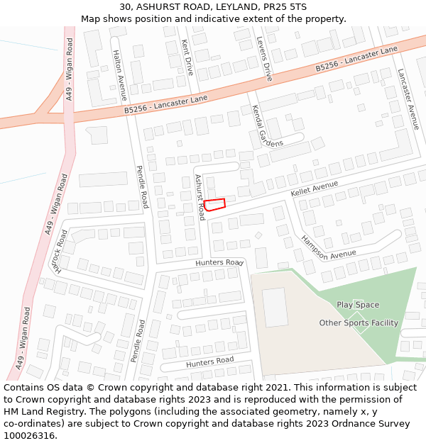 30, ASHURST ROAD, LEYLAND, PR25 5TS: Location map and indicative extent of plot