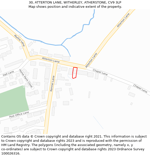 30, ATTERTON LANE, WITHERLEY, ATHERSTONE, CV9 3LP: Location map and indicative extent of plot