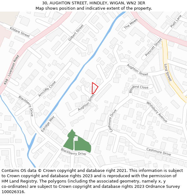 30, AUGHTON STREET, HINDLEY, WIGAN, WN2 3ER: Location map and indicative extent of plot
