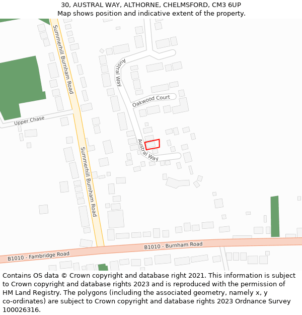 30, AUSTRAL WAY, ALTHORNE, CHELMSFORD, CM3 6UP: Location map and indicative extent of plot