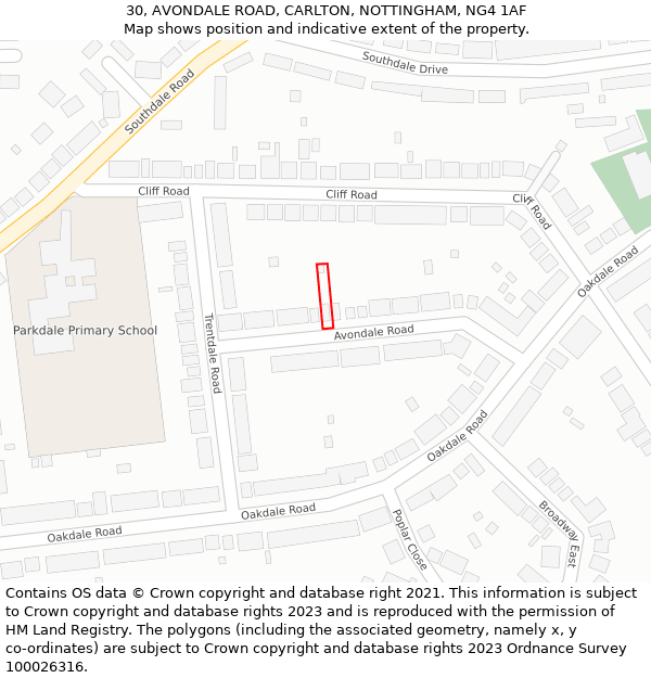 30, AVONDALE ROAD, CARLTON, NOTTINGHAM, NG4 1AF: Location map and indicative extent of plot