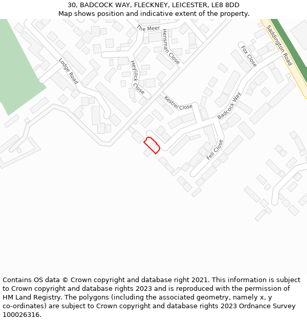 30, BADCOCK WAY, FLECKNEY, LEICESTER, LE8 8DD: Location map and indicative extent of plot