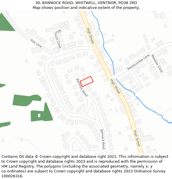 30, BANNOCK ROAD, WHITWELL, VENTNOR, PO38 2RD: Location map and indicative extent of plot