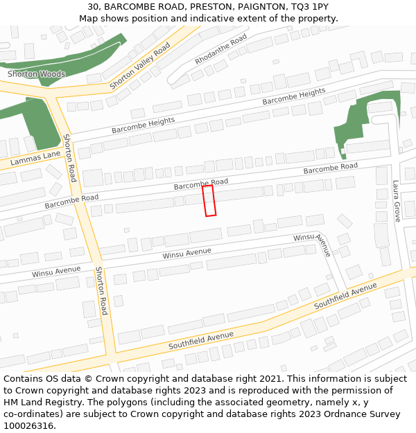 30, BARCOMBE ROAD, PRESTON, PAIGNTON, TQ3 1PY: Location map and indicative extent of plot