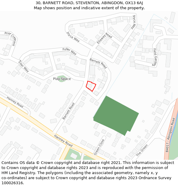 30, BARNETT ROAD, STEVENTON, ABINGDON, OX13 6AJ: Location map and indicative extent of plot