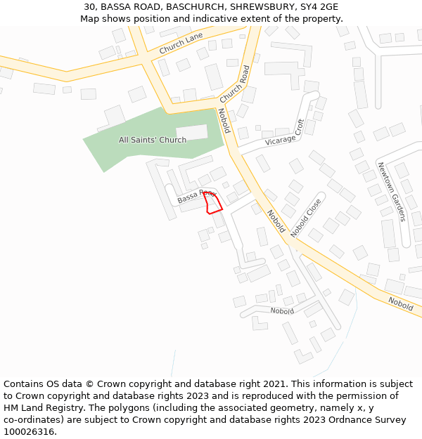 30, BASSA ROAD, BASCHURCH, SHREWSBURY, SY4 2GE: Location map and indicative extent of plot