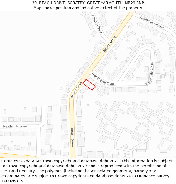 30, BEACH DRIVE, SCRATBY, GREAT YARMOUTH, NR29 3NP: Location map and indicative extent of plot