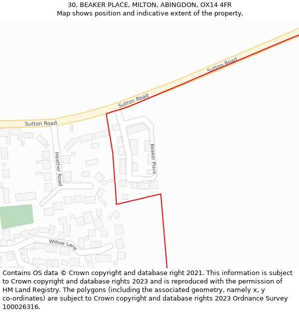 30, BEAKER PLACE, MILTON, ABINGDON, OX14 4FR: Location map and indicative extent of plot