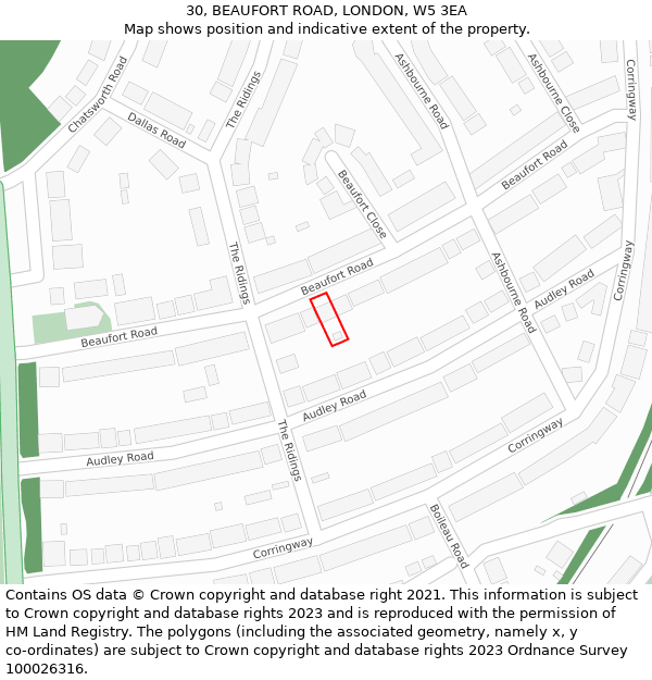 30, BEAUFORT ROAD, LONDON, W5 3EA: Location map and indicative extent of plot