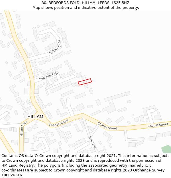 30, BEDFORDS FOLD, HILLAM, LEEDS, LS25 5HZ: Location map and indicative extent of plot