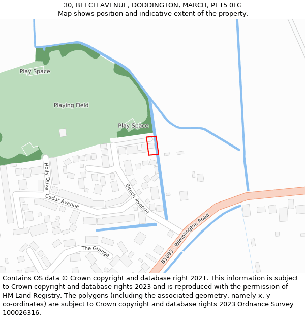 30, BEECH AVENUE, DODDINGTON, MARCH, PE15 0LG: Location map and indicative extent of plot