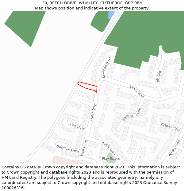 30, BEECH DRIVE, WHALLEY, CLITHEROE, BB7 9RA: Location map and indicative extent of plot