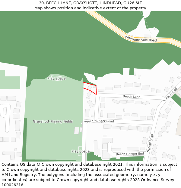 30, BEECH LANE, GRAYSHOTT, HINDHEAD, GU26 6LT: Location map and indicative extent of plot