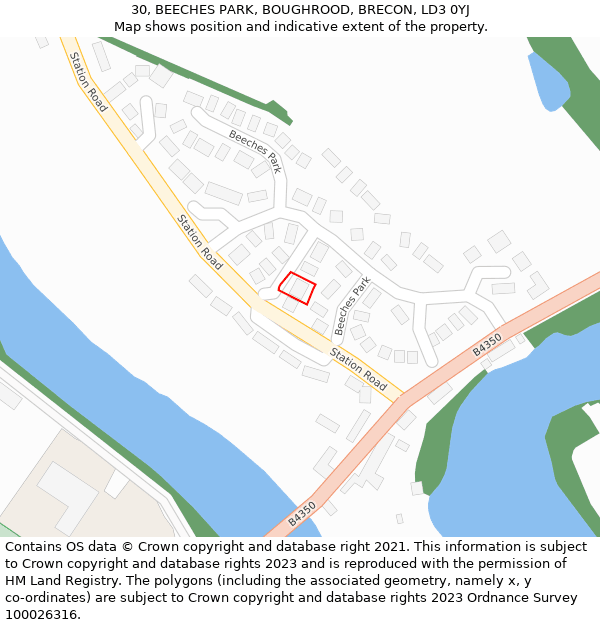 30, BEECHES PARK, BOUGHROOD, BRECON, LD3 0YJ: Location map and indicative extent of plot