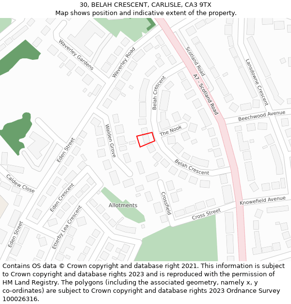 30, BELAH CRESCENT, CARLISLE, CA3 9TX: Location map and indicative extent of plot