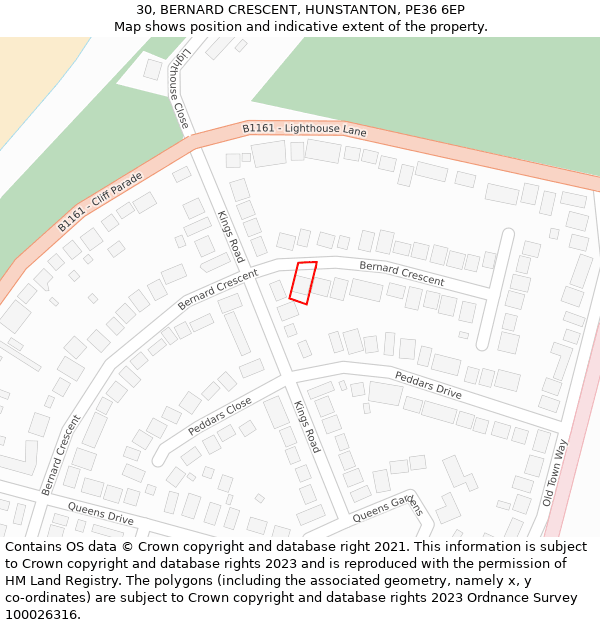 30, BERNARD CRESCENT, HUNSTANTON, PE36 6EP: Location map and indicative extent of plot