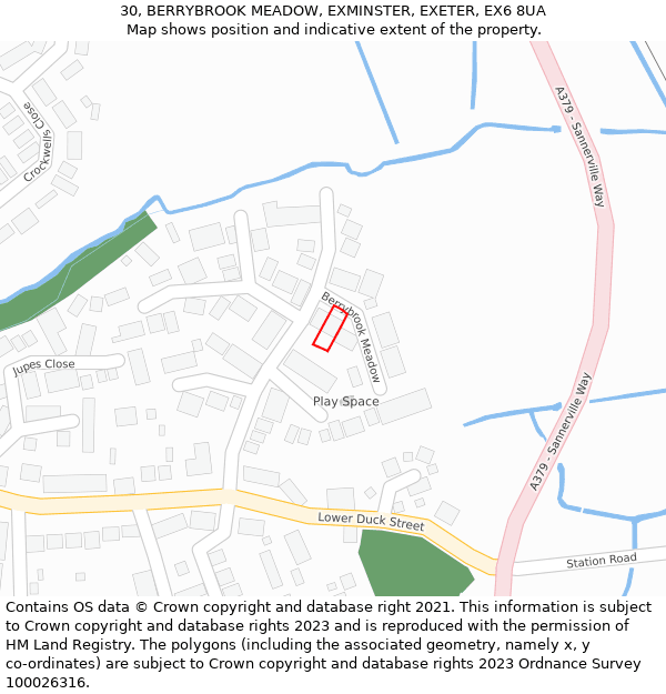 30, BERRYBROOK MEADOW, EXMINSTER, EXETER, EX6 8UA: Location map and indicative extent of plot