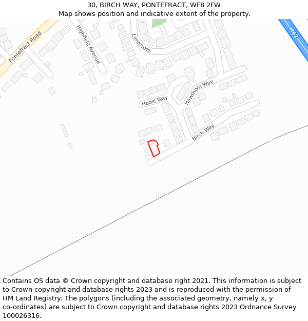 30, BIRCH WAY, PONTEFRACT, WF8 2FW: Location map and indicative extent of plot