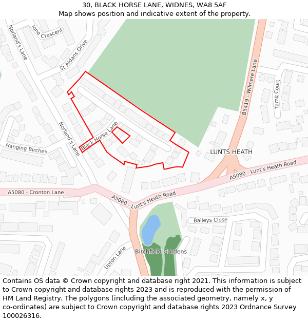30, BLACK HORSE LANE, WIDNES, WA8 5AF: Location map and indicative extent of plot