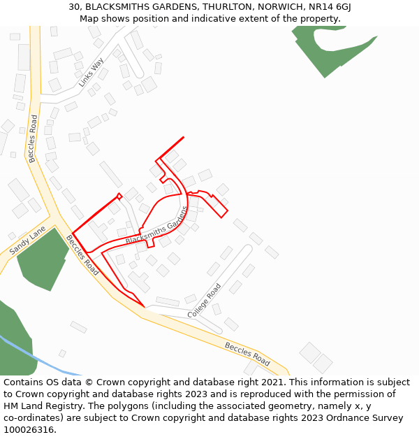 30, BLACKSMITHS GARDENS, THURLTON, NORWICH, NR14 6GJ: Location map and indicative extent of plot