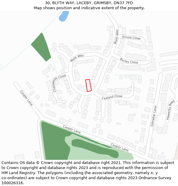 30, BLYTH WAY, LACEBY, GRIMSBY, DN37 7FD: Location map and indicative extent of plot