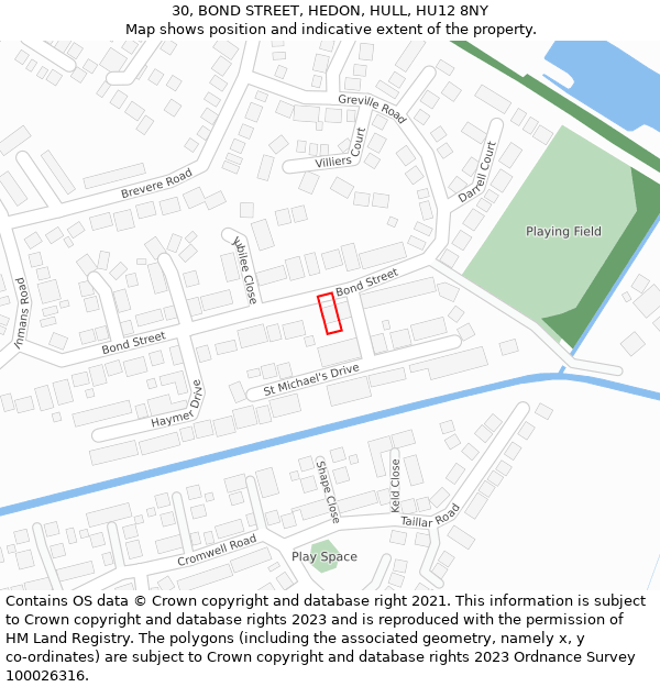30, BOND STREET, HEDON, HULL, HU12 8NY: Location map and indicative extent of plot