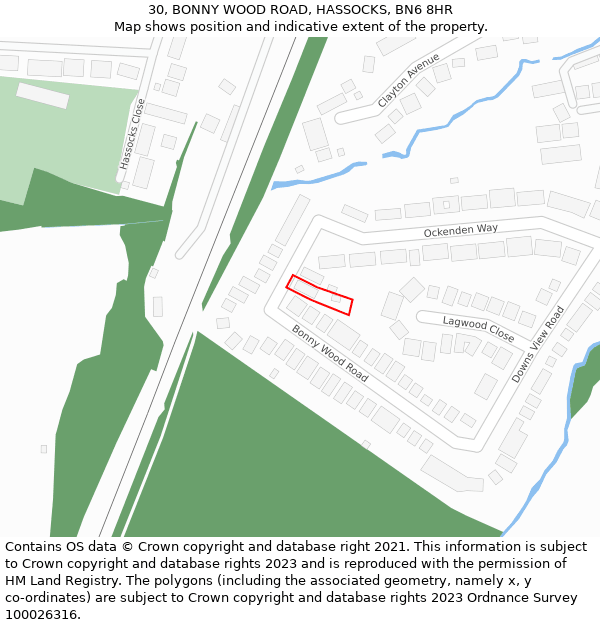 30, BONNY WOOD ROAD, HASSOCKS, BN6 8HR: Location map and indicative extent of plot