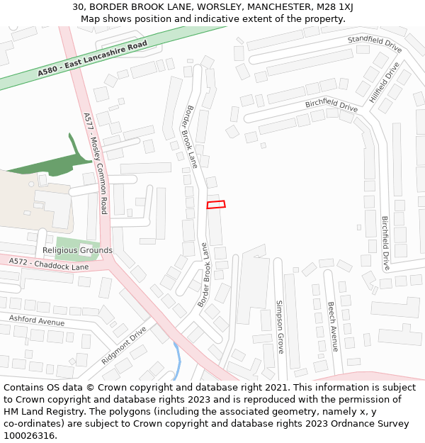 30, BORDER BROOK LANE, WORSLEY, MANCHESTER, M28 1XJ: Location map and indicative extent of plot