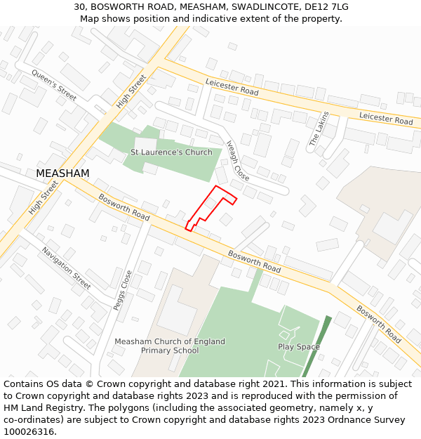 30, BOSWORTH ROAD, MEASHAM, SWADLINCOTE, DE12 7LG: Location map and indicative extent of plot