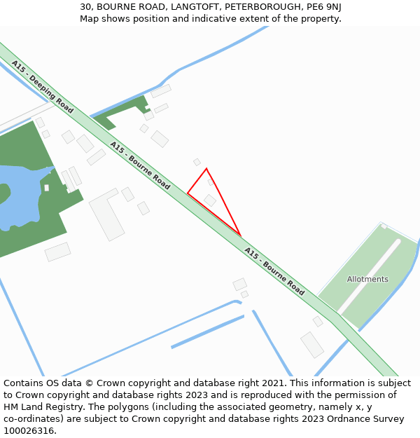 30, BOURNE ROAD, LANGTOFT, PETERBOROUGH, PE6 9NJ: Location map and indicative extent of plot