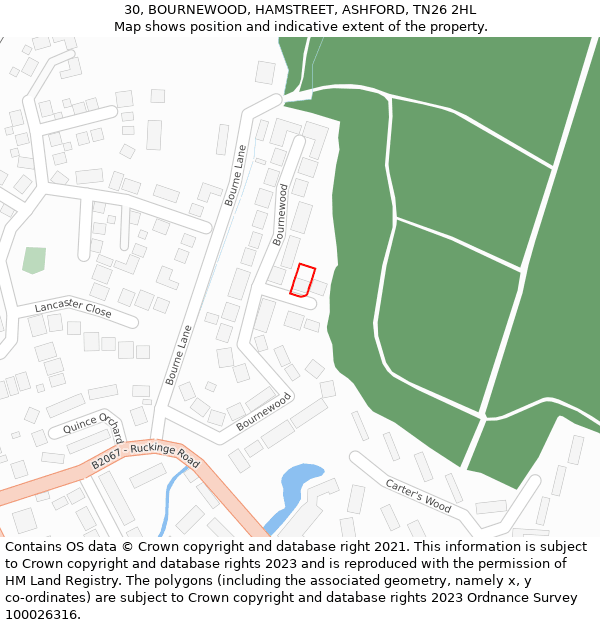30, BOURNEWOOD, HAMSTREET, ASHFORD, TN26 2HL: Location map and indicative extent of plot