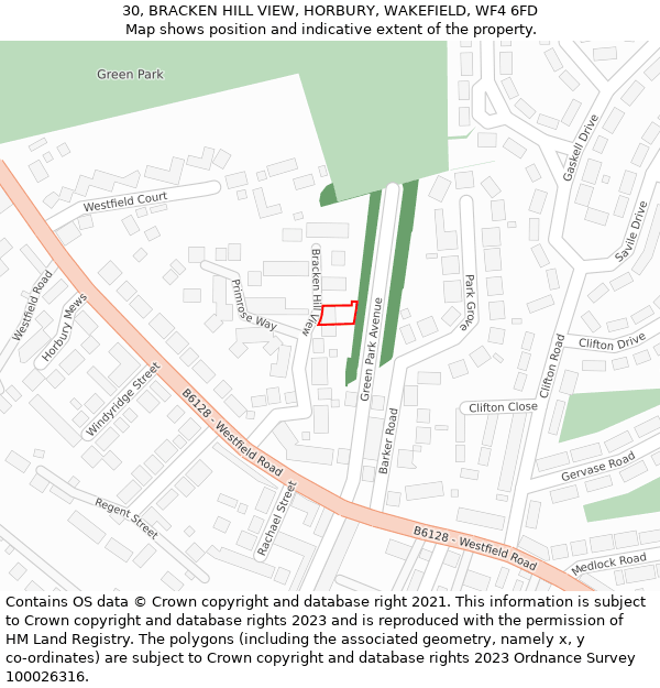 30, BRACKEN HILL VIEW, HORBURY, WAKEFIELD, WF4 6FD: Location map and indicative extent of plot