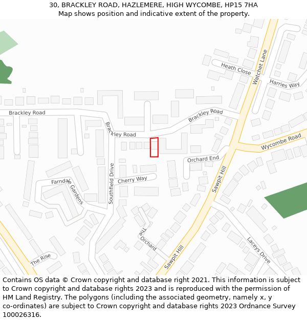 30, BRACKLEY ROAD, HAZLEMERE, HIGH WYCOMBE, HP15 7HA: Location map and indicative extent of plot