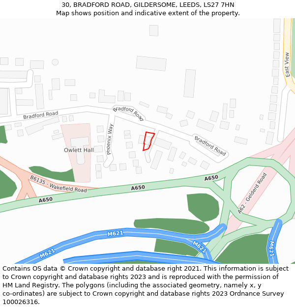 30, BRADFORD ROAD, GILDERSOME, LEEDS, LS27 7HN: Location map and indicative extent of plot