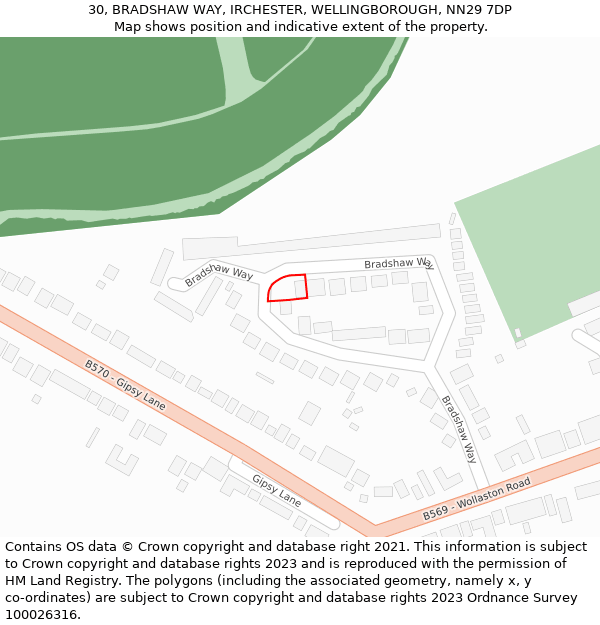 30, BRADSHAW WAY, IRCHESTER, WELLINGBOROUGH, NN29 7DP: Location map and indicative extent of plot