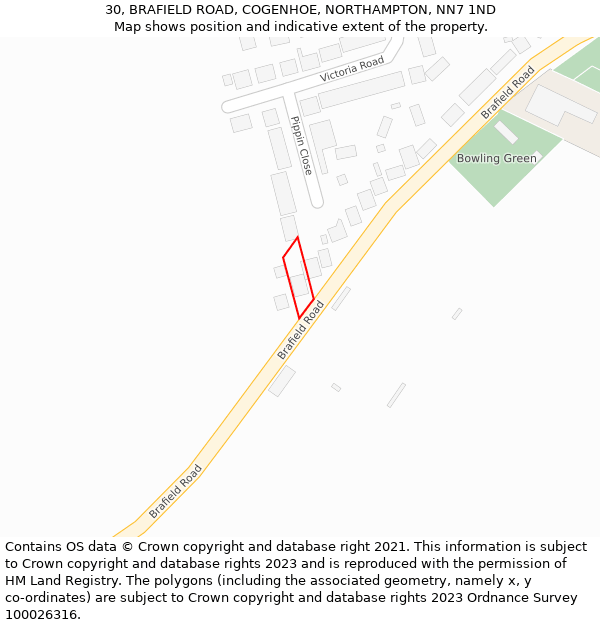 30, BRAFIELD ROAD, COGENHOE, NORTHAMPTON, NN7 1ND: Location map and indicative extent of plot