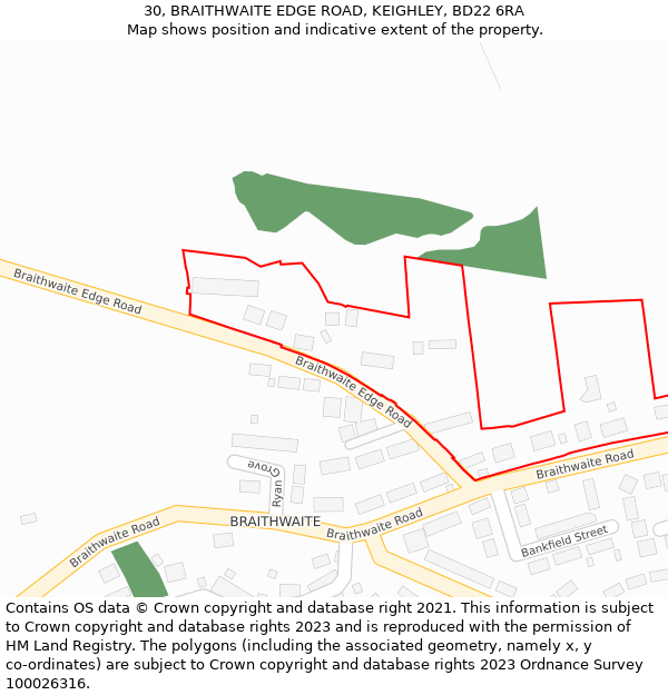 30, BRAITHWAITE EDGE ROAD, KEIGHLEY, BD22 6RA: Location map and indicative extent of plot