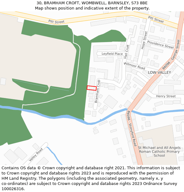 30, BRAMHAM CROFT, WOMBWELL, BARNSLEY, S73 8BE: Location map and indicative extent of plot