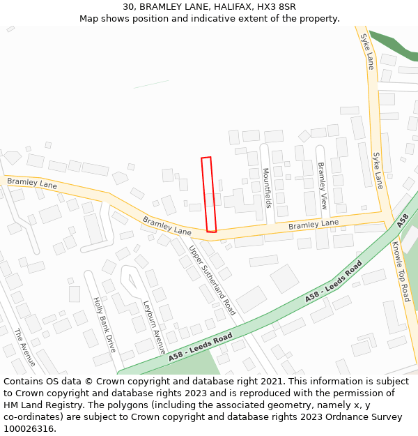 30, BRAMLEY LANE, HALIFAX, HX3 8SR: Location map and indicative extent of plot