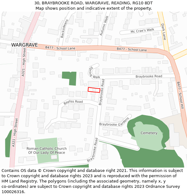 30, BRAYBROOKE ROAD, WARGRAVE, READING, RG10 8DT: Location map and indicative extent of plot