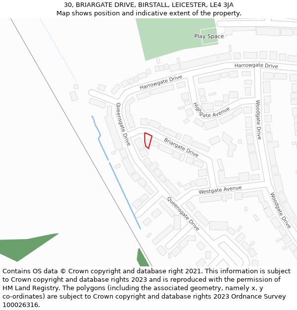 30, BRIARGATE DRIVE, BIRSTALL, LEICESTER, LE4 3JA: Location map and indicative extent of plot